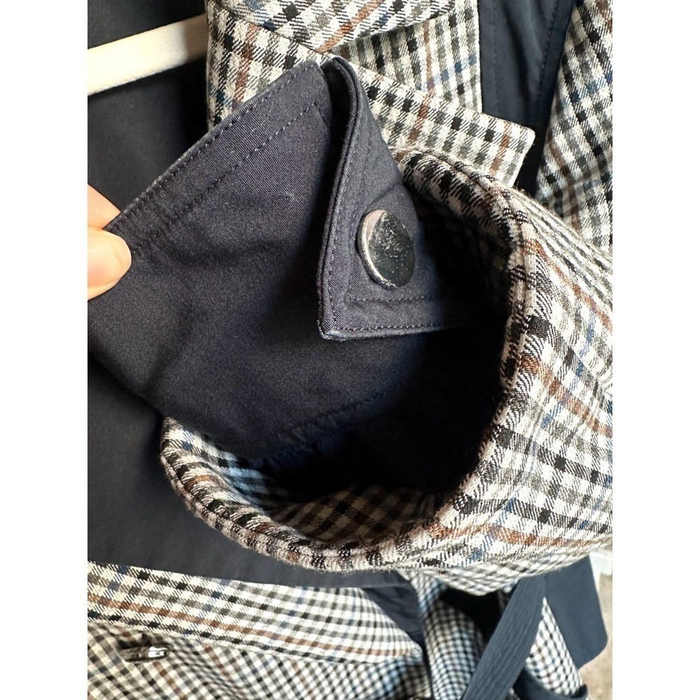 Veronica Beard Plaid Mixed Media Belted Jacket Navy Large Double Breasted - Picture 7 of 11